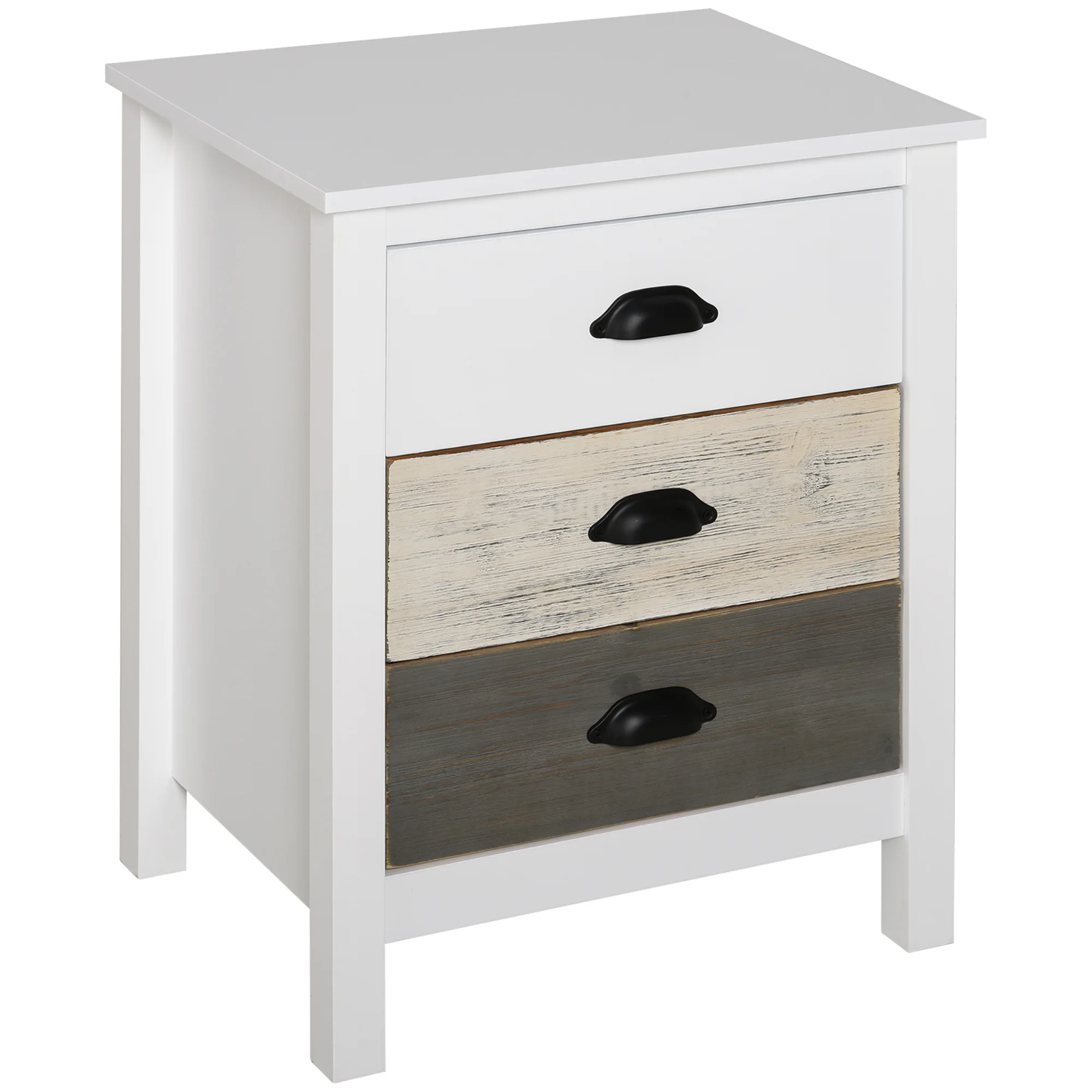 HOMCOM modern bedside table with 3 drawers 50x38x65 cm White