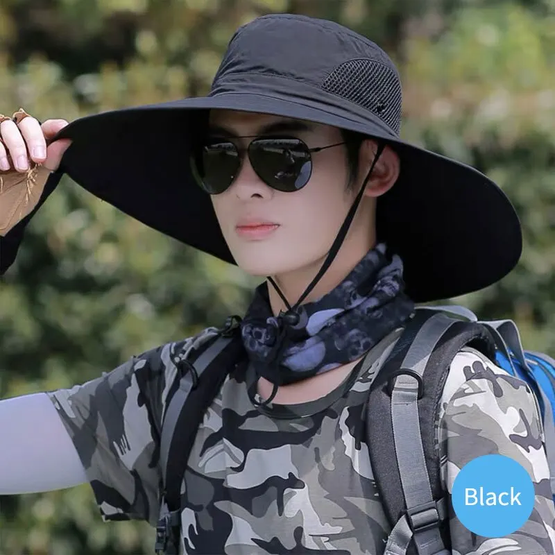 2026 Large Brim Polyester Sun Hat 15cm UV Protection Breathable Mesh Cap Foldable Men and Women Outdoor Fishing Hiking Beach Cap