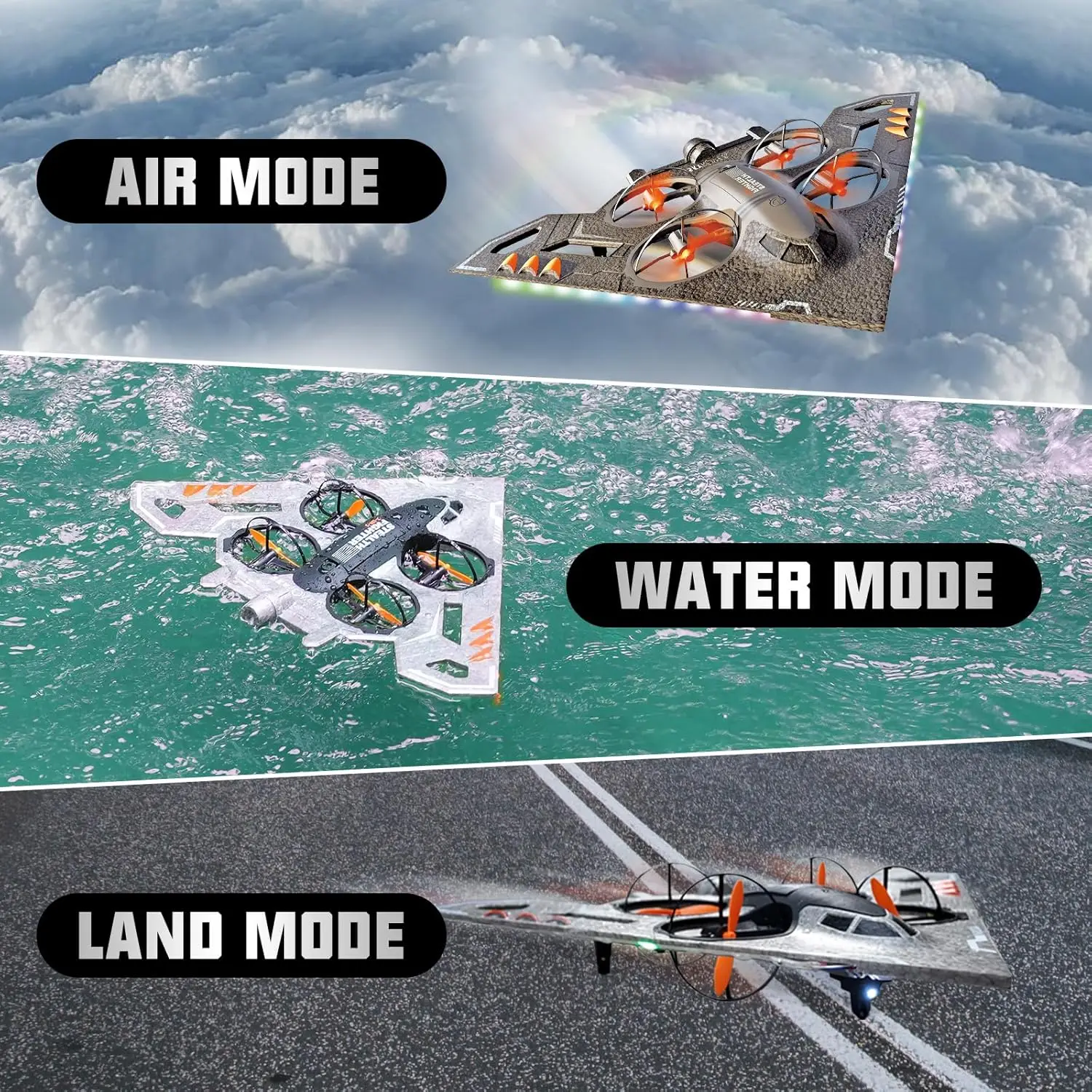 3-in-1 RC Jet Plane, Remote Control Airplane – Air, Land & Water | RC Airplane Fighter Jet Drone Toy for Kids & Adults