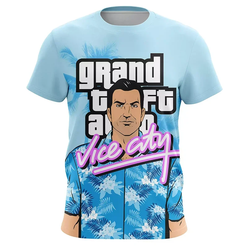 Grand Theft Auto Vice City 3D Print O-Neck T-shirt Men Fashion Casual Short Sleeve Oversized Hip-hop Harajuku Unisex Clothing