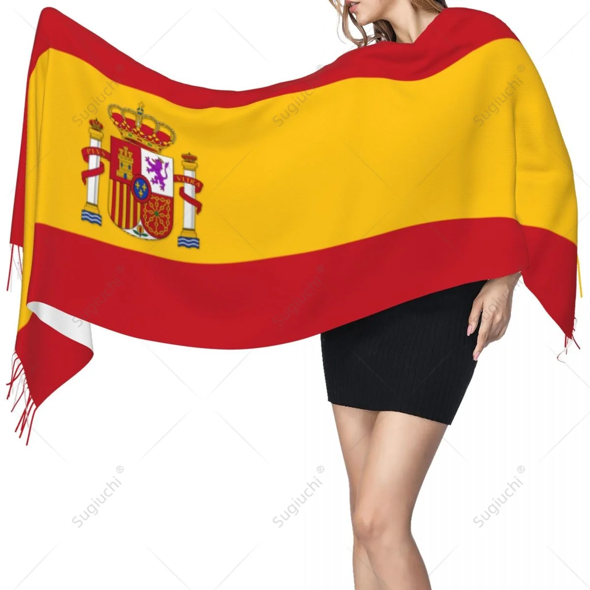 Spain Emblem Flag Scarf Pashmina Warm Scarves Shawl Wrap Hijab Spring Winter Multifunction Unisex