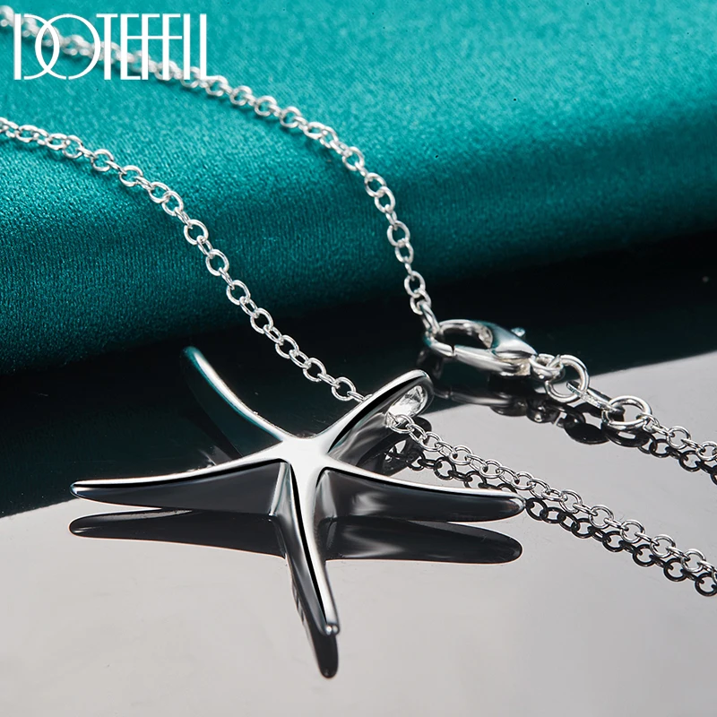 DOTEFFIL 925 Sterling Silver Starfish Pendant Necklace Bracelet Earring Set For Woman Wedding Engagement Fashion Charm Jewelry