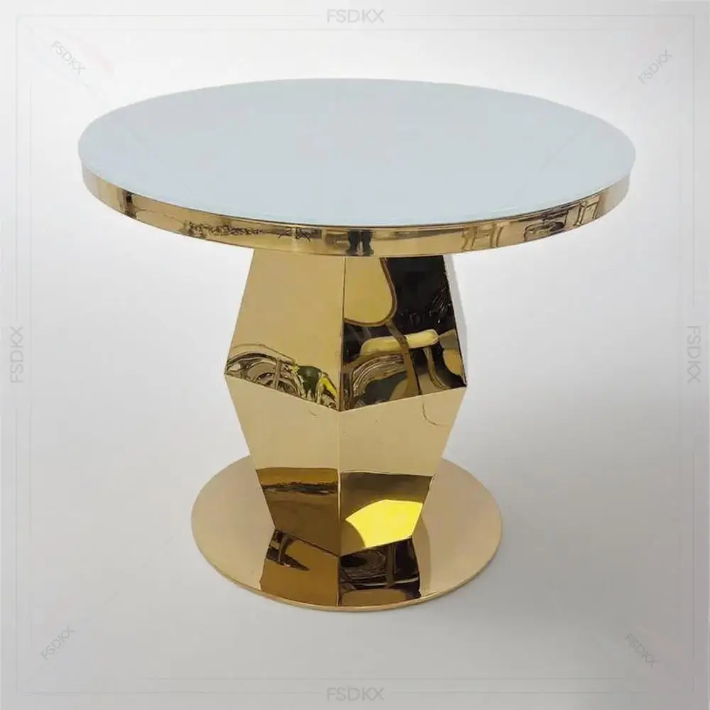 FSDKX Selling New Model Gold Stainless Steel Wedding Round Mirror Glass Top Cake Table Stand