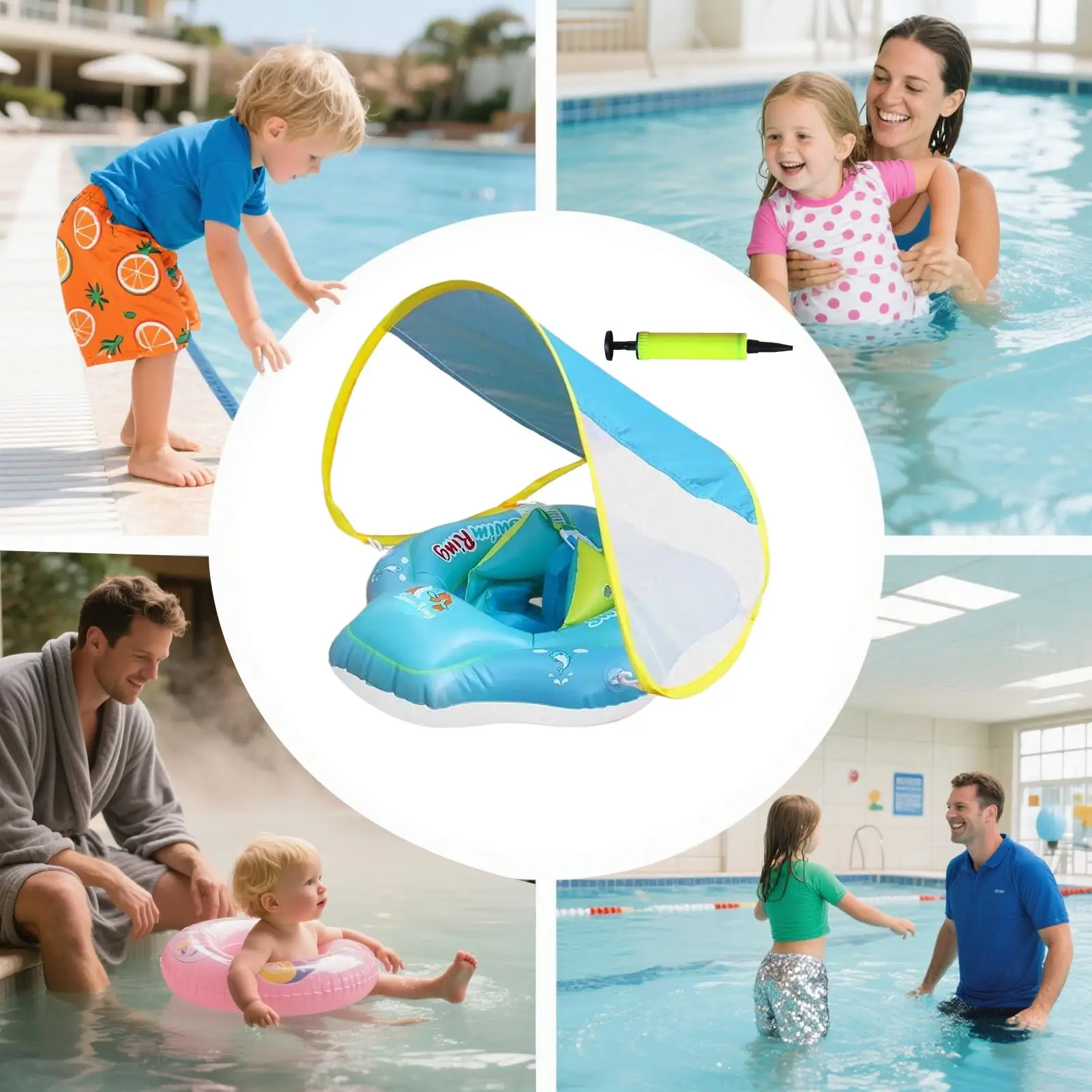 เด็กว่ายน้ําลอยInflatableว่ายน้ําลอยป้องกันแสงแดดความปลอดภัยที่นั่งInflatableของเล่นเกมAnti Slipสําหรับเด็กวัยหัดเดิน 3-36 เดือน