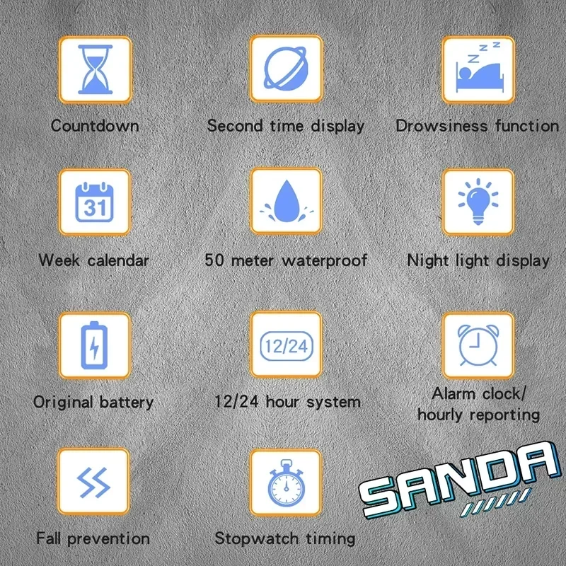 SANDA Top Outdoor Sport Cronografo elettronico Orologio da uomo Multifunzione 50M Impermeabile LED Digitale Adolescenti Orologi da polso da uomo