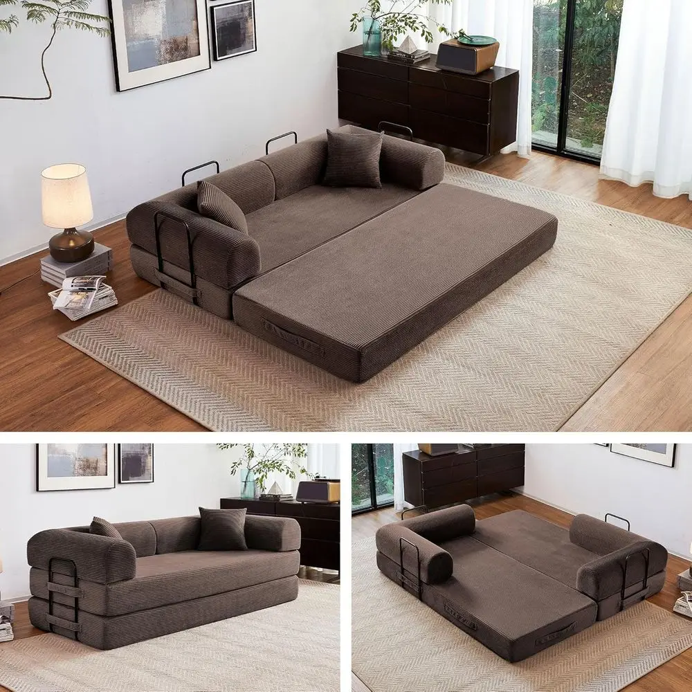 

Brown 79 5-in-1 Convertible Sofa Bed with Corduroy Fabric and Memory Foam, No Assembly Required