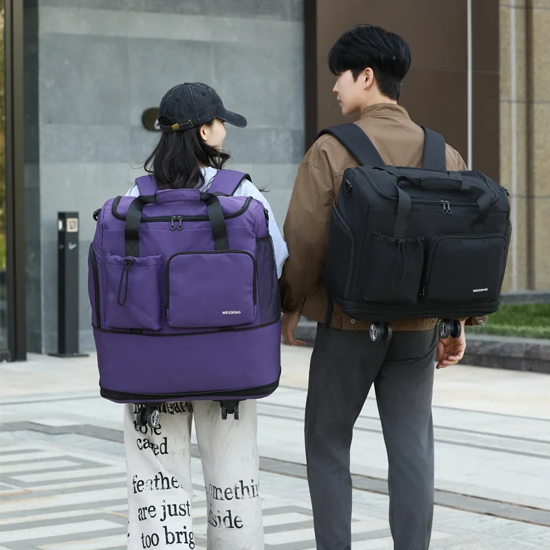 sac-de-voyage-d'exterieur-multifonctionnel-pour-etudiants-extensible-avec-compartiment-separe-pour-vetements-secs-et-humides-roulettes-universelles-double-bandouliere-porte-en-bandouliere
