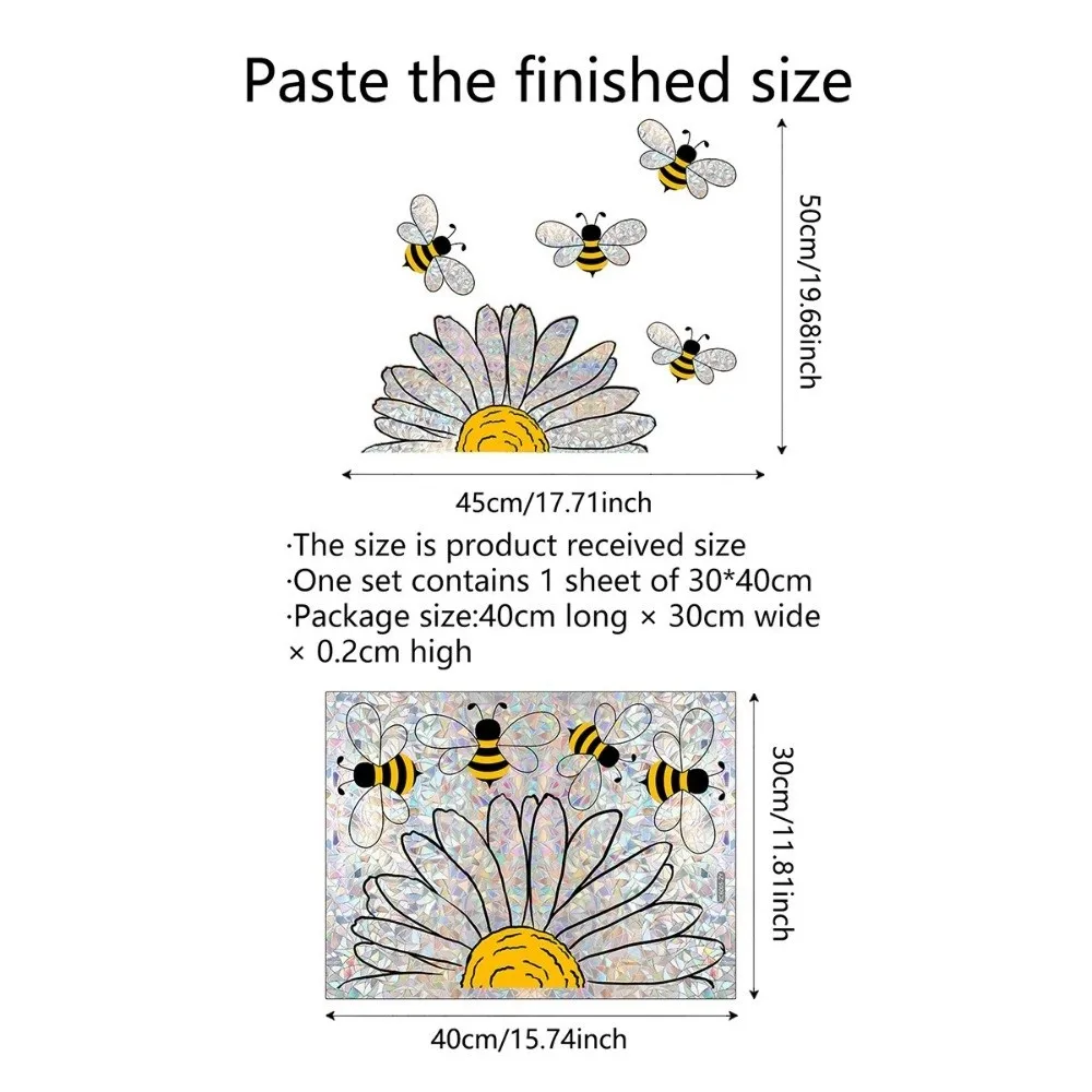 Cute Waterproof Bee Window Stickers Removable DIY Bee Glass Sticker Self-adhesive Home Decor Sunflower Wall Decals Bedroom view 6