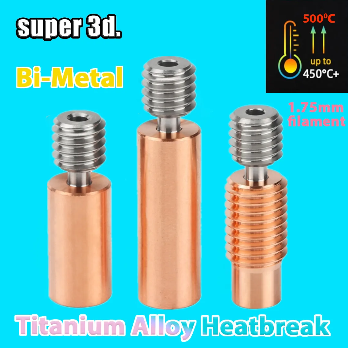 Bi-Metal Throat Heat Break Titanium Alloy TC4 Red Copper All Metal 3D Printer M6 /M7 For 1.75mm E3D  CR10 V6 HOTEND Heated Block