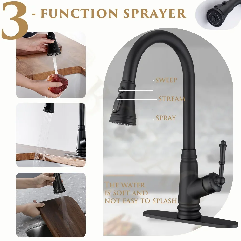 YYHC-Matte black Kitchen Sink Faucet Single Handle Pull Out Sensor Kitchen Faucet Sleek Sensor Brass Kitchen Mixer Faucet