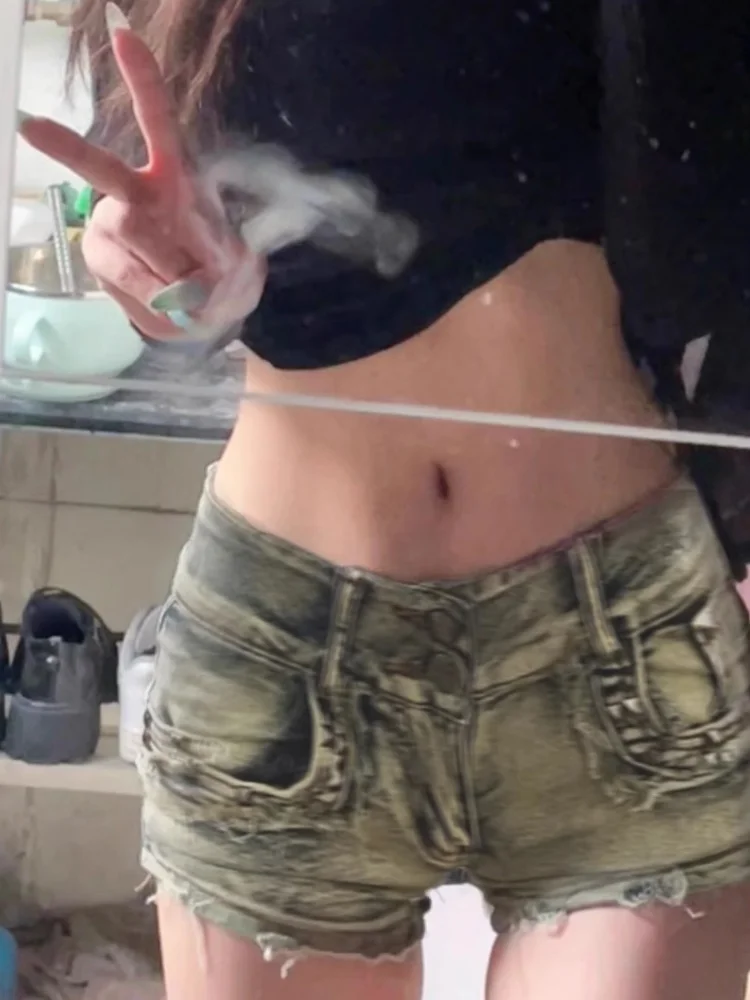 Y2k 아메리칸 스타일 섹시한 로우 허리 데님 울트라 반바지 여성 여름 빈티지 순수한 욕망 미적 슬리밍 엉덩이 커버 유행 