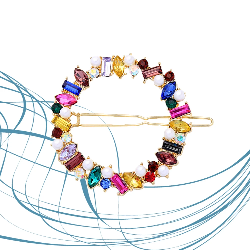 

Pearl Rhinestone Hair Clip Barrettes Round Geometry Colorful Elegant Accessory for Women Girls Meeting Appointment
