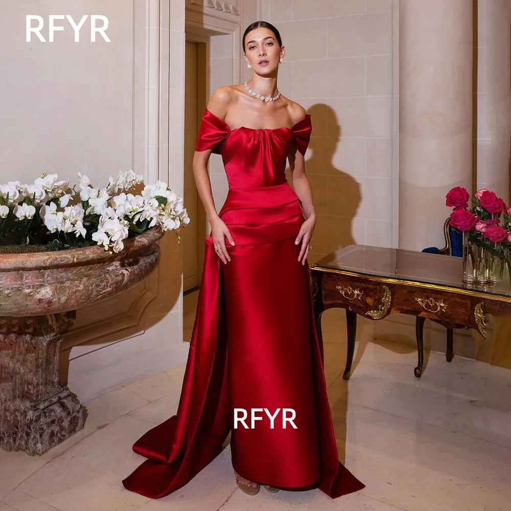 

Красное вечернее платье RFYR с открытыми плечами и складками, прямое вечернее платье для женщин فساتين مناسبة по индивидуальному заказу