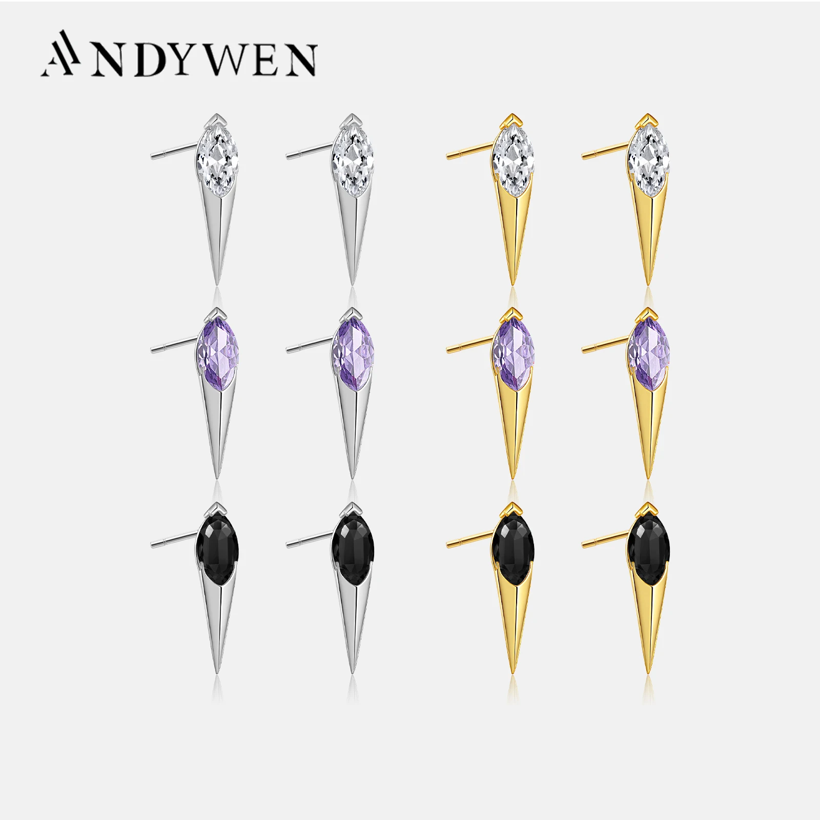 ANDYWEN 925 Sterling Silver White Zircon CZ Spike Stud Earring Women Luxury Jewelry 2023 Wholesale Women Wedding Jewels