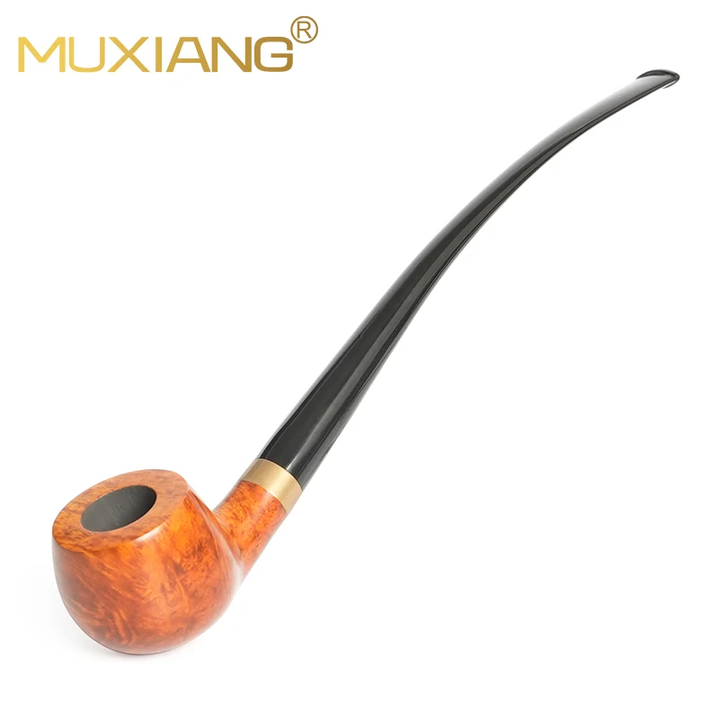 MUXIANG Briarwood Apple Tobacco Church Reading Pipe Long Handle Acrylic Mouthpiece Solid Wood Bowl Father Day Gift