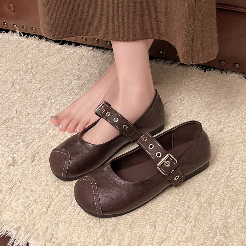 

Niche Original Designer Mary Jane Flats Ladies Buckle Strap Faux Leather Shoes Woman Moccasins Retro Daily Walking Flats Women