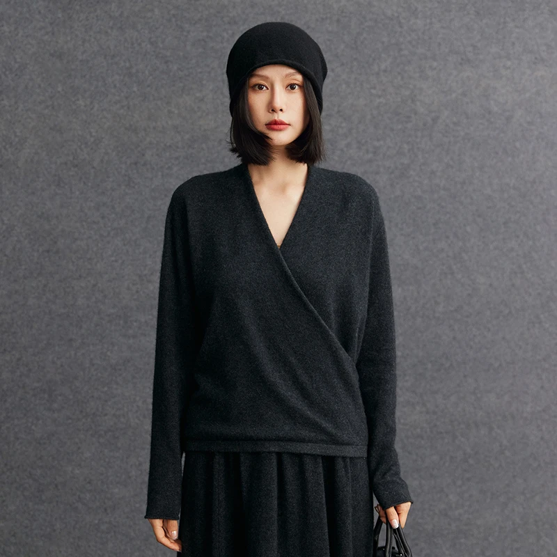 2024 Autumn New 100% Pure Cashmere Knitted Sweater High Quality Women V-Neck Pullovers Female Winter Fashion Clothes Girls Tops
