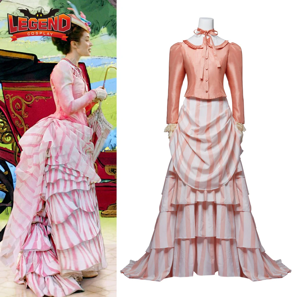 Mary Cosplay Poppins Returns Costume Pink Dress Vintage Victorian 1800 Ball Gown Civil War Victorian Bustle Gown Dress for Women