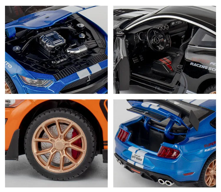 1:32 Ford Mustang Shelby GT500 Sports Car Diecast Car Model Simulation Sound and Light Collection  Toy Gift