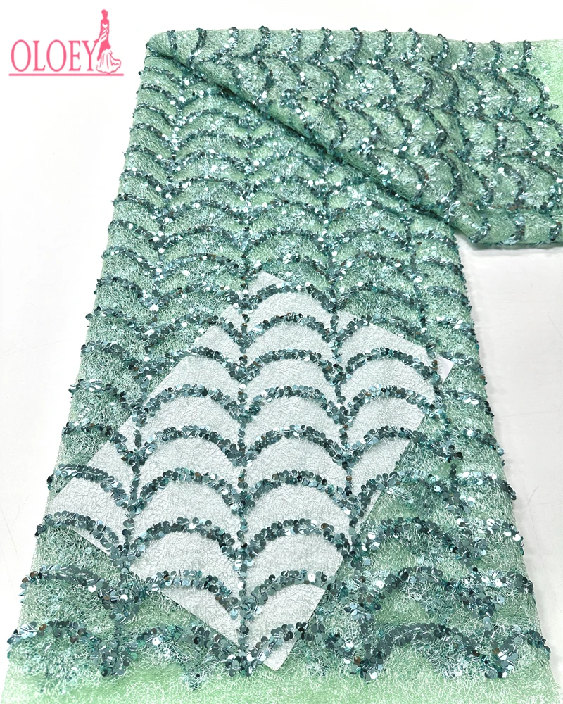 

African Luxury Tulle Lace Fabric 5 yards New High Quality Nigeria Sequins Beads Tulle Lace Fabric For Sew Wedding