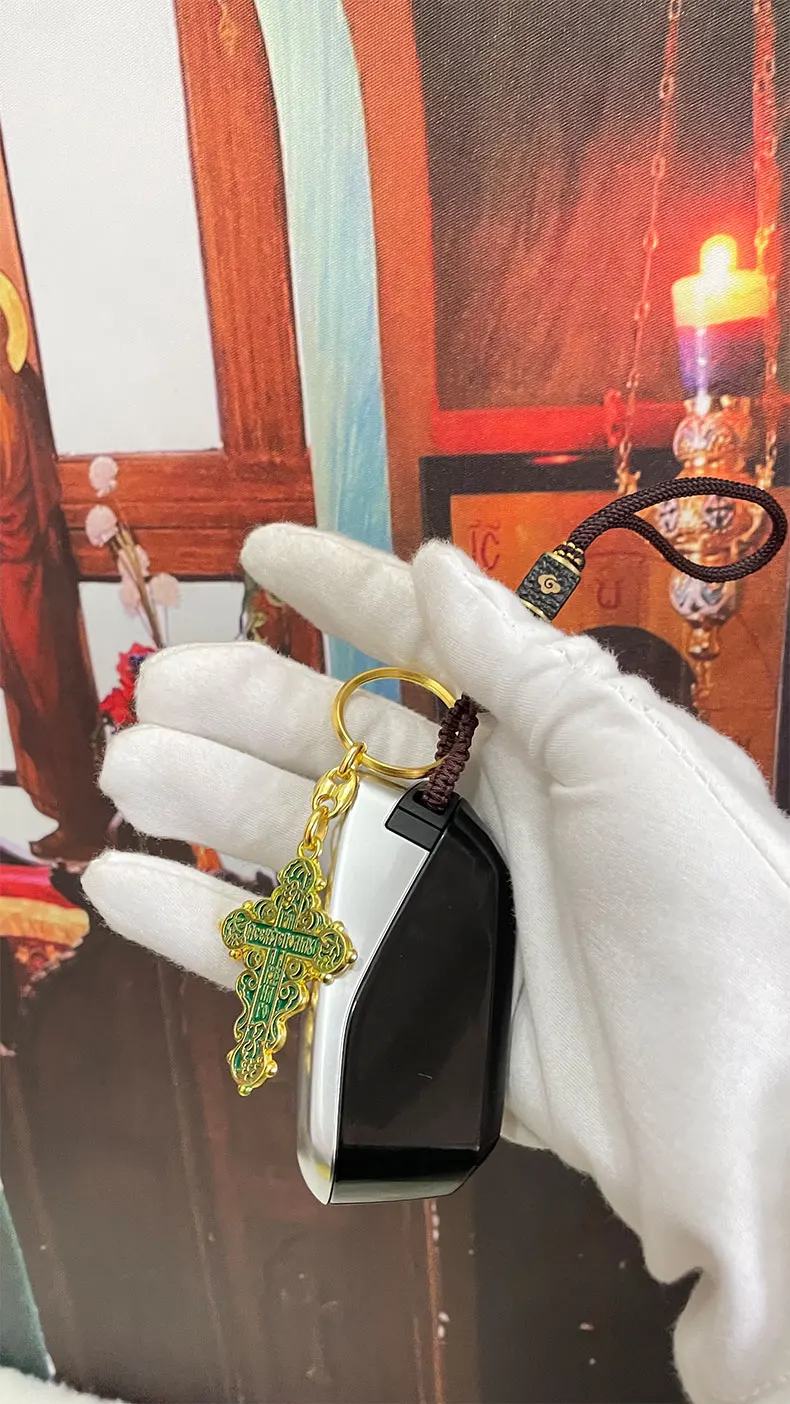 HTISOK Heiliger Georg Anhänger Schlüsselanhänger Orthodoxer Katholischer Talisman Auto-Schlüsselring Schmuck Katholische Geschenke Religiöse Dekoration – Detail 2