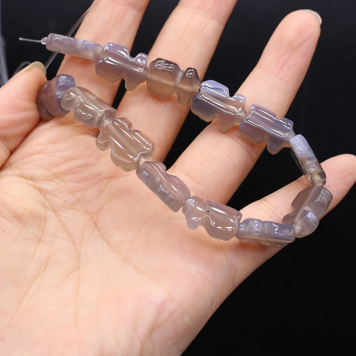 Small Bear Shaped Natural Gray Agate Bead Jewelry Making DIY Necklace Bracelet Accessory Gift 12x15mm