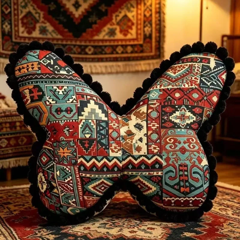 Butterfly Pillow Cushion Soft Floral Throw Pillow Cotton Linen Sofa Bed Headboard Lumbar Backrest Window Seat Home Cushion