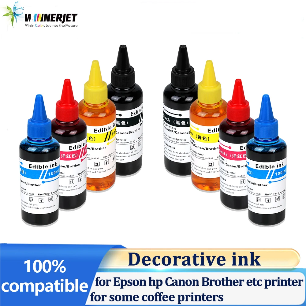 Winnerjet 100ml Decorative ink refill ink bottles for Epson hp Canon Brother etc ink printer and for some coffee printers