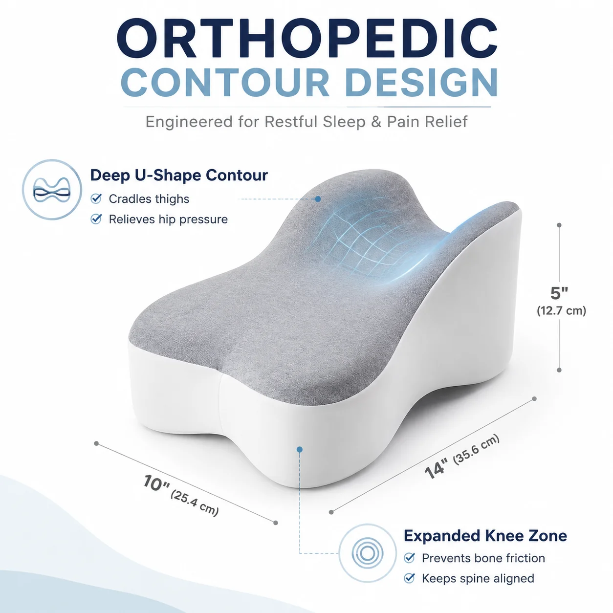 Large Memory Foam Leg & Knee Pillow for Side Sleeping - Between Legs Pillow for Sciatica, Back, Hips, Knees, Joint Discomfort