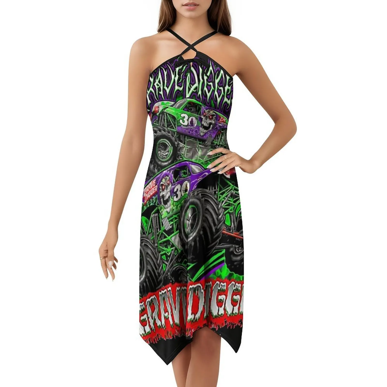 فستان Monster Jam Grave Digger Monster للسيدات هيب هوب ملابس الشارع مطبوع عليه رسومات جرافيك للحفلات والنوادي Monster Jam Grave Digger
