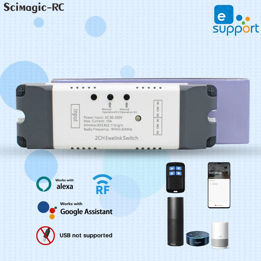 Ewelink WIFI Garage Door Opener Controller Smart Switch On Off Relay Module 433MHz RF Remote Control Switch Voice Control Alexa