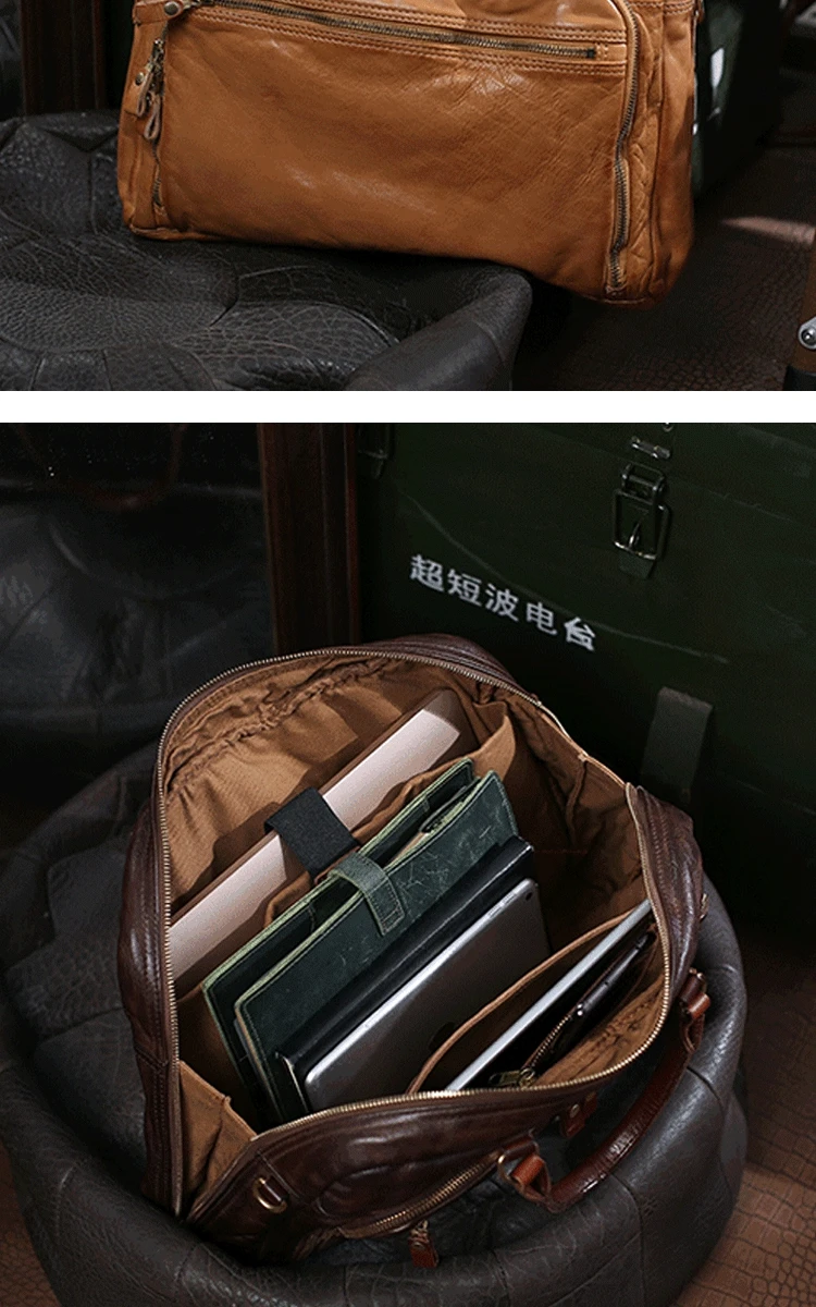 vegetable tanned cowhide men's large briefcase business laptop handbag Vintage designer handmade genuine leather messenger bag