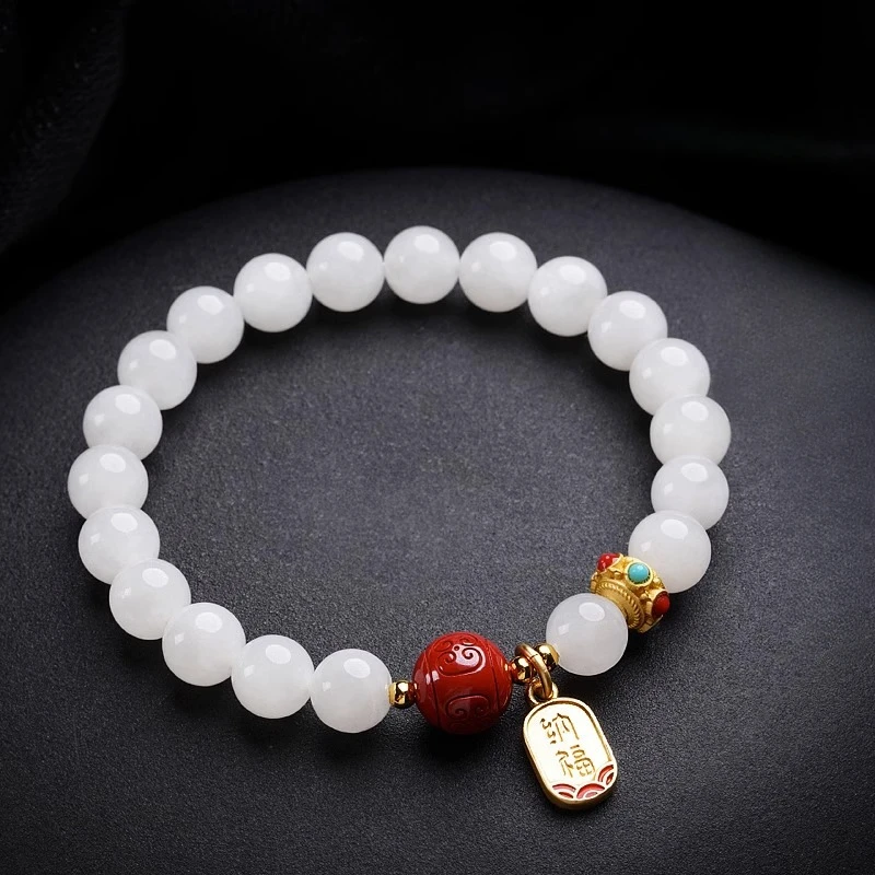 Golden Silk Jade with Cinnabar Transfer Bead Bracelet Exquisite Women's Models