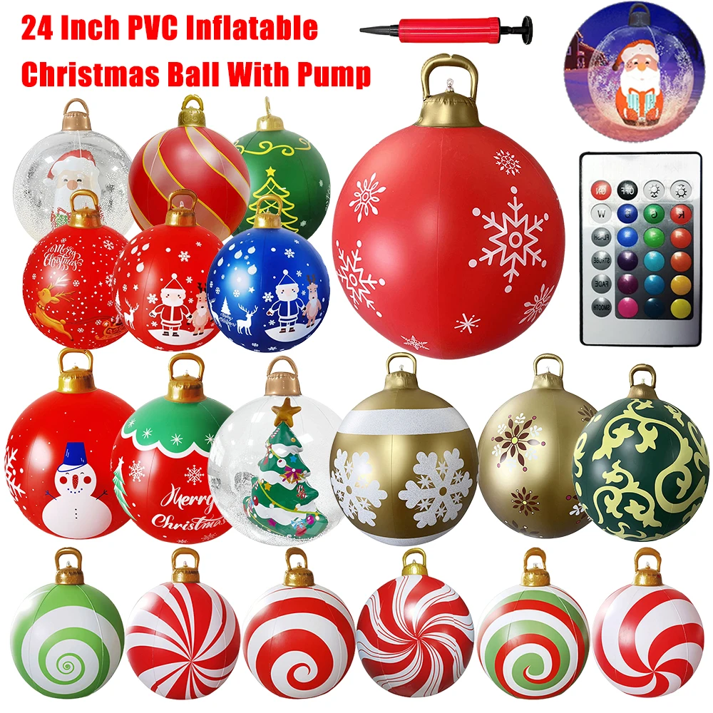 

24-дюймовые рождественские надувные шаровые украшения со светом и дистанционным управлением, гигантские большие шары из ПВХ, декор для рождественской елки, декор для праздничной вечеринки