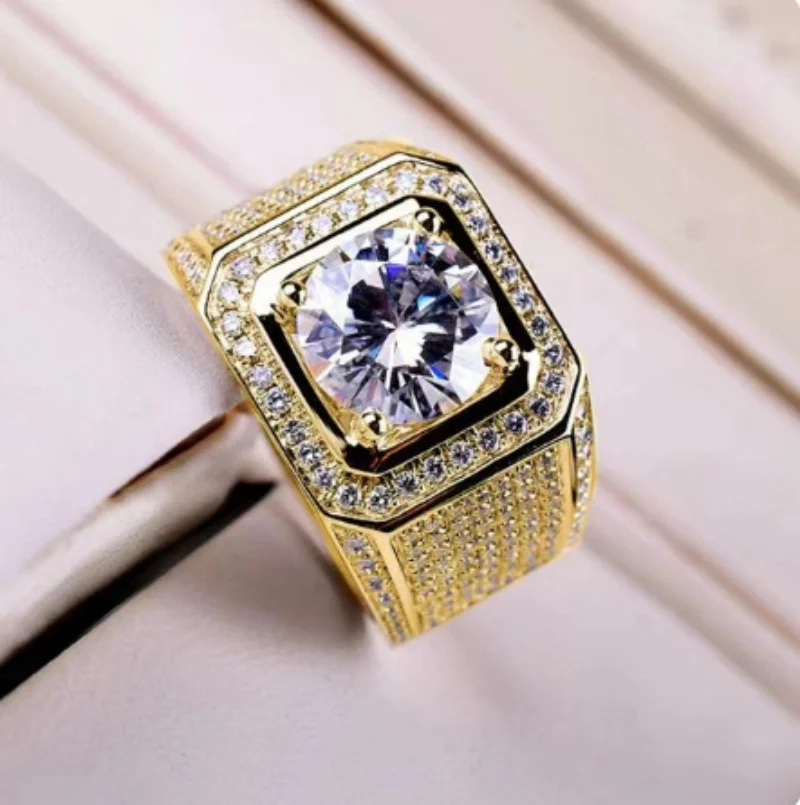 Sale 7-13 White Golden Iced Out HipHop Engagement Rings CZ Pinky Men Women Full Crystal Ring