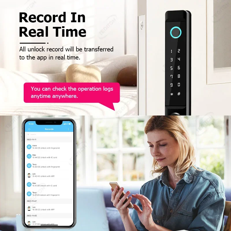 008 Tediton TTlock Outdoor Double Key Smart Lock Slim Aluminum Glass Door Waterproof Double Sided Fingerprint Smart Door Lock