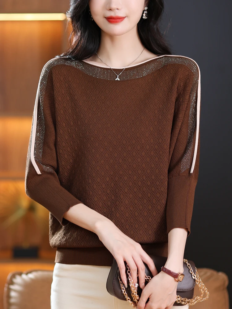 

O Neck Sweater Woman Spring Autumn Korean Fashion Pullover Femme Womens Clothing Half Sleeve Top Knitwear Sweaters