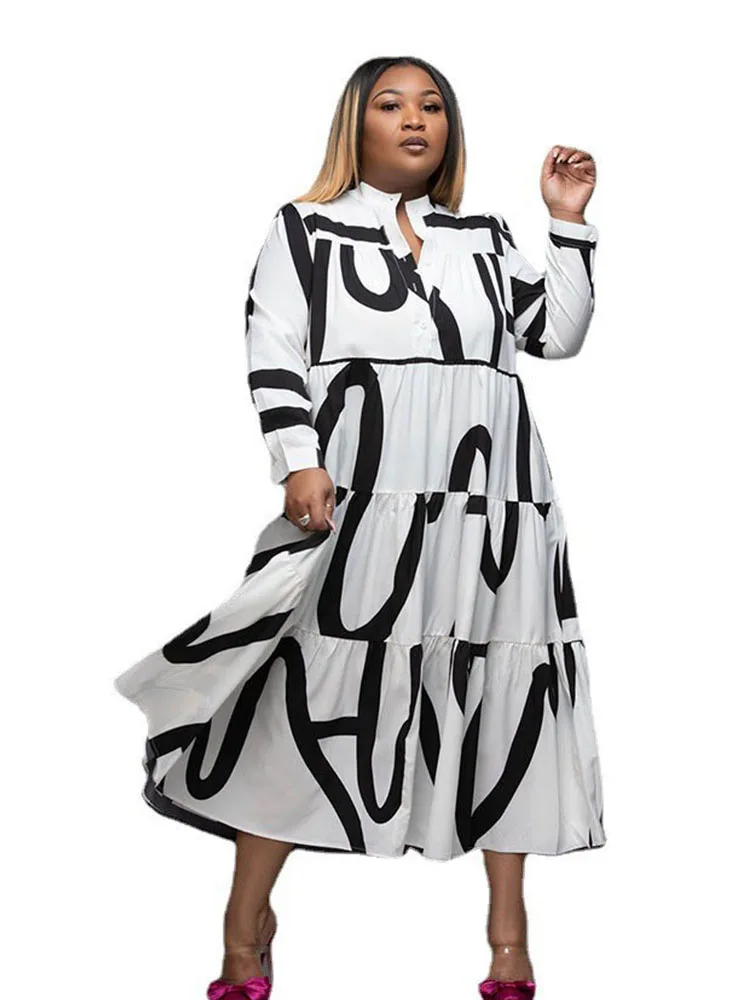 Plus Size Dresses Spring Long Sleeve Womens Fashion Elegant Dress Big 5xl Lady White Dress Shirt Wholesale Bulk Dropshipping