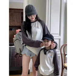 2024 Family Tee Shirt Korean Mother Father and Daughter Son Cotton Long Sleeve New Parent-child Matching Clothes Spring Autumn