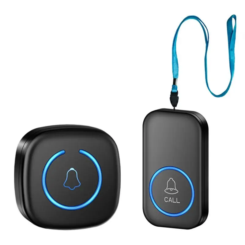 

ABKN-Emergency SOS Pager Wireless Lanyard Button Call Pager Emergency Call Button For Kids Elderly Call System US Plug Black