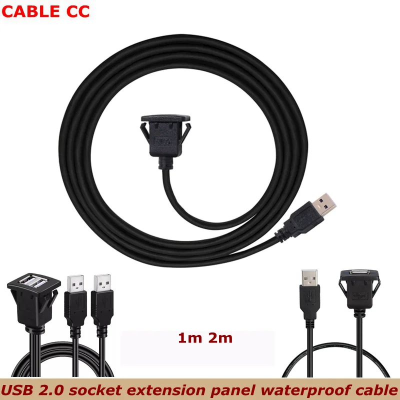 2M Single port dual port car, ship, motorcycle dashboard, install male to female USB 2.0 socket extension panel waterproof cable