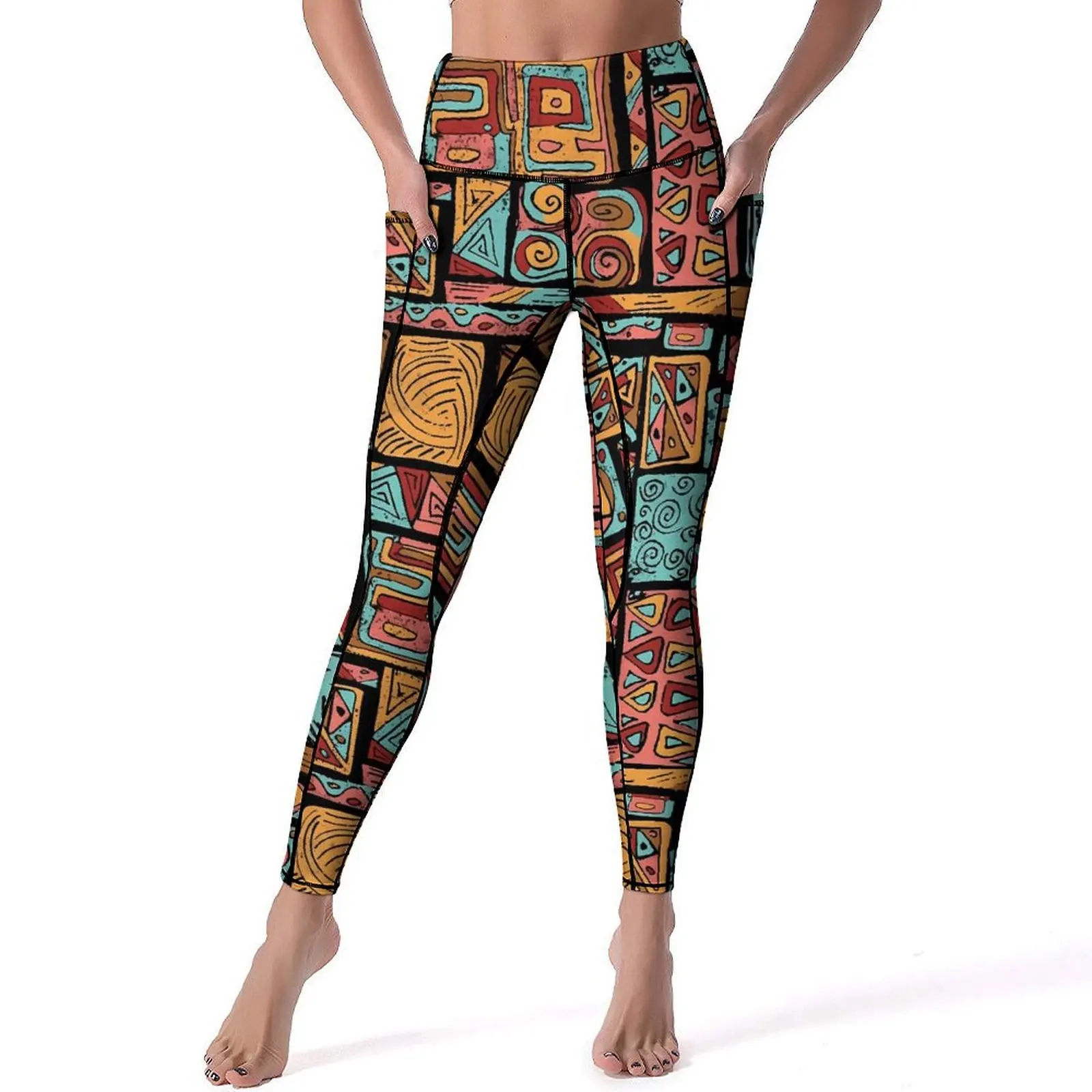 Vintage Ethnic Yoga Pants Sexy Patchwork Print Graphic Leggings High Waist Fitness Leggins Women Cute Elastic Sports Tights