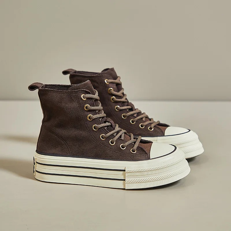 New Women Suede PU Short Boots Female Sneakers High Top Girls Students Black Winter Shoes Lace Up Thick Sold Canvas Shoe 35-40