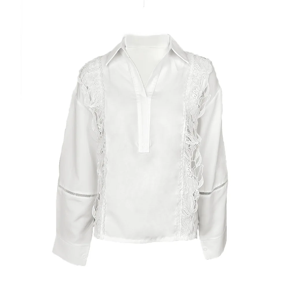 

Women's New Loose Fit Elegant Blouse Spring Autumn French Style White Hollow Embroidered Simple Shirt