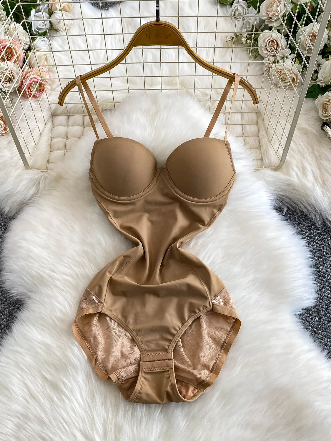 

Women's Light Brown Skinny Lace Playsuits Y2k Vintage Off Shoulder Overall Jumpsuits Sissy Exotic Sexy Rompers Coquette Summer