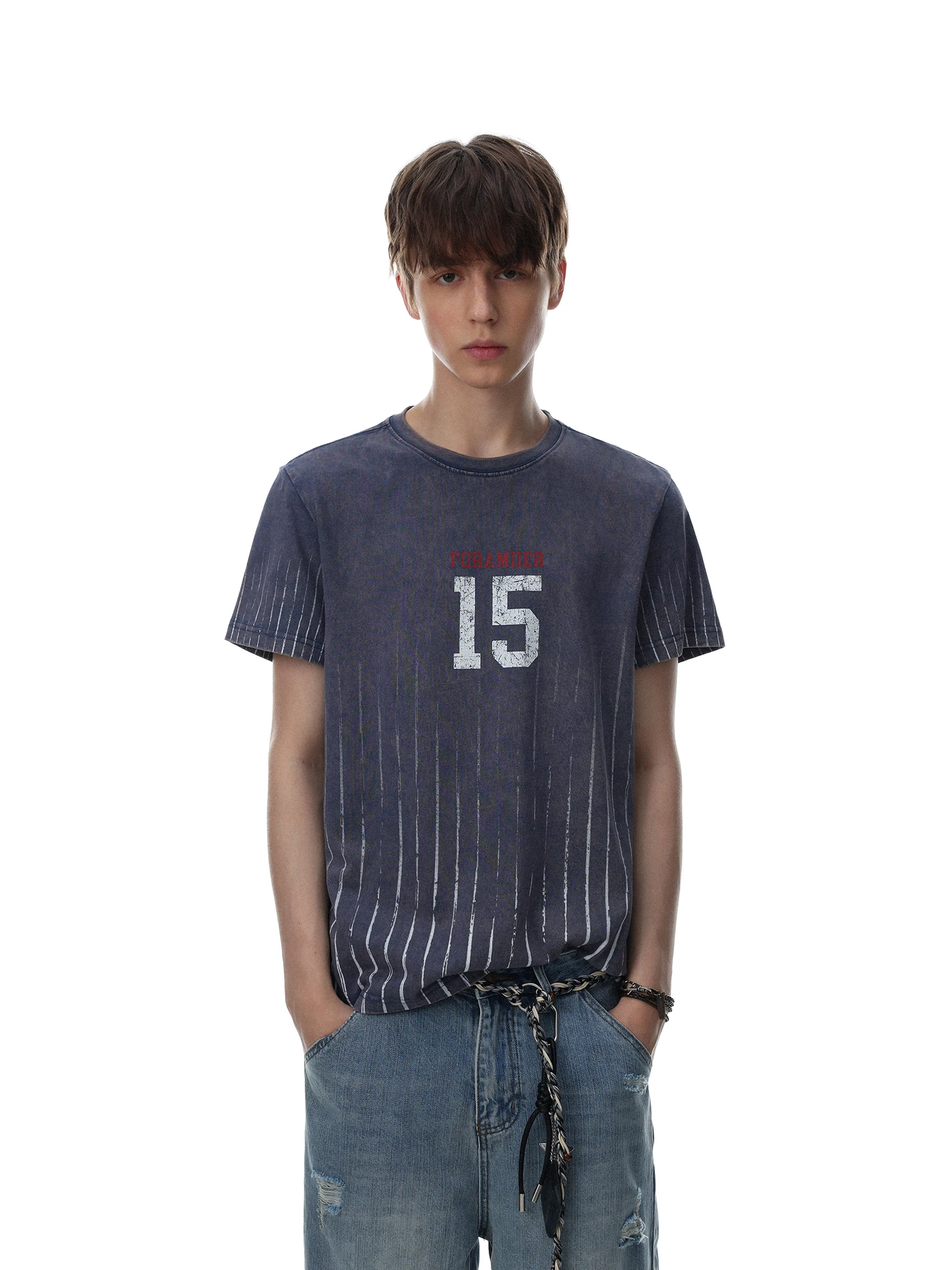 Retro American Style Short Sleeve T-Shirt Men Women Shoulder Width Regular round Neck Digital Print Cotton Casual Top