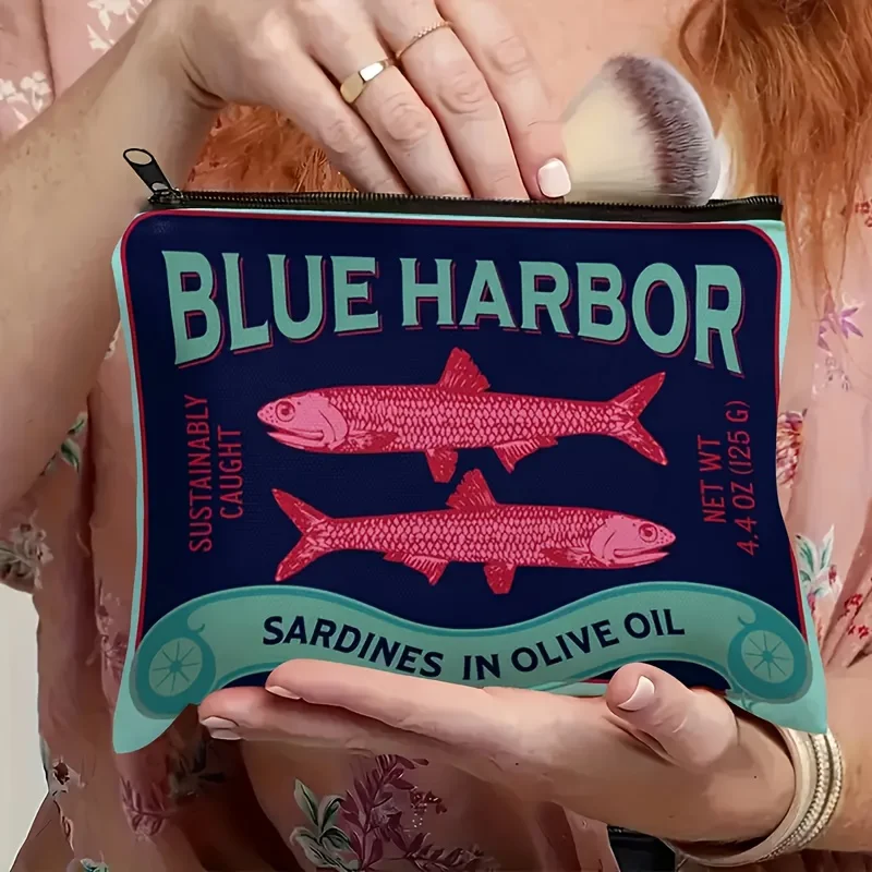 1pc Hot Vintage Sardine Theme Cosmetic Bag Cosmetic Pouch Cosmetic Brush Aesthetic Accessory Storage Bag Travel Makeup Bag