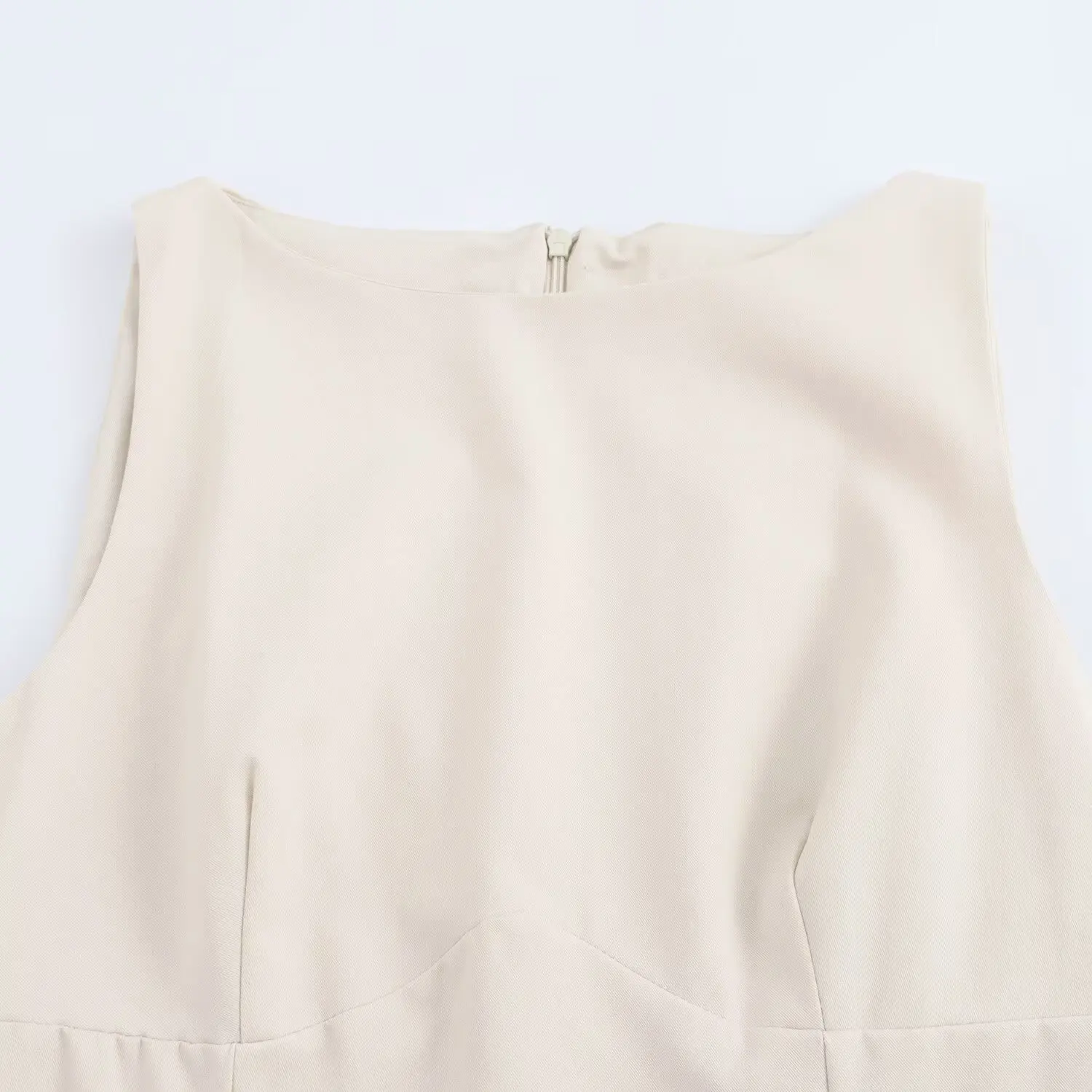 فستان نسائي جديد أنيق مزين بفيونكة سادة ونحيف وواسع ومطوي فستان قصير كلاسيكي بدون أكمام وسحاب خلفي للنساء #3