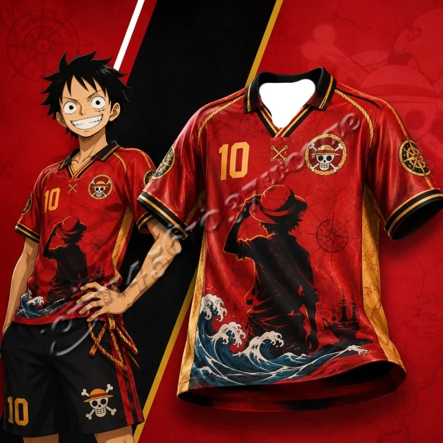 2026/27 Neue One Piece Luffy Serie Fußballtrikot mit Kragen, Modisches Unisex Anime Sport- und Familien-Partnerlook T-Shirt für Männer – Detail 7