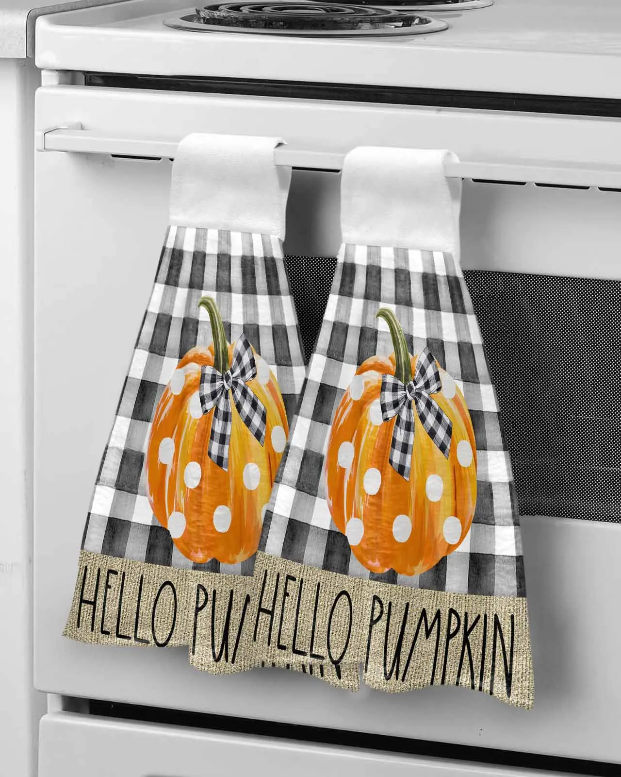 

Vintage Black White Check HELLO Wipe Hand Towel Absorbent Hanging Towels Home Kitchen Wipe Dishcloths